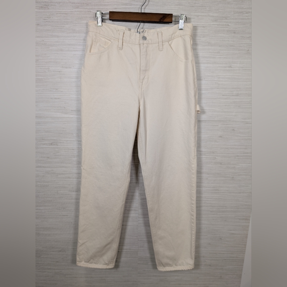J Crew Straight Leg Ecru Cream Denim Carpenter Painter Jeans High Rise Cotton